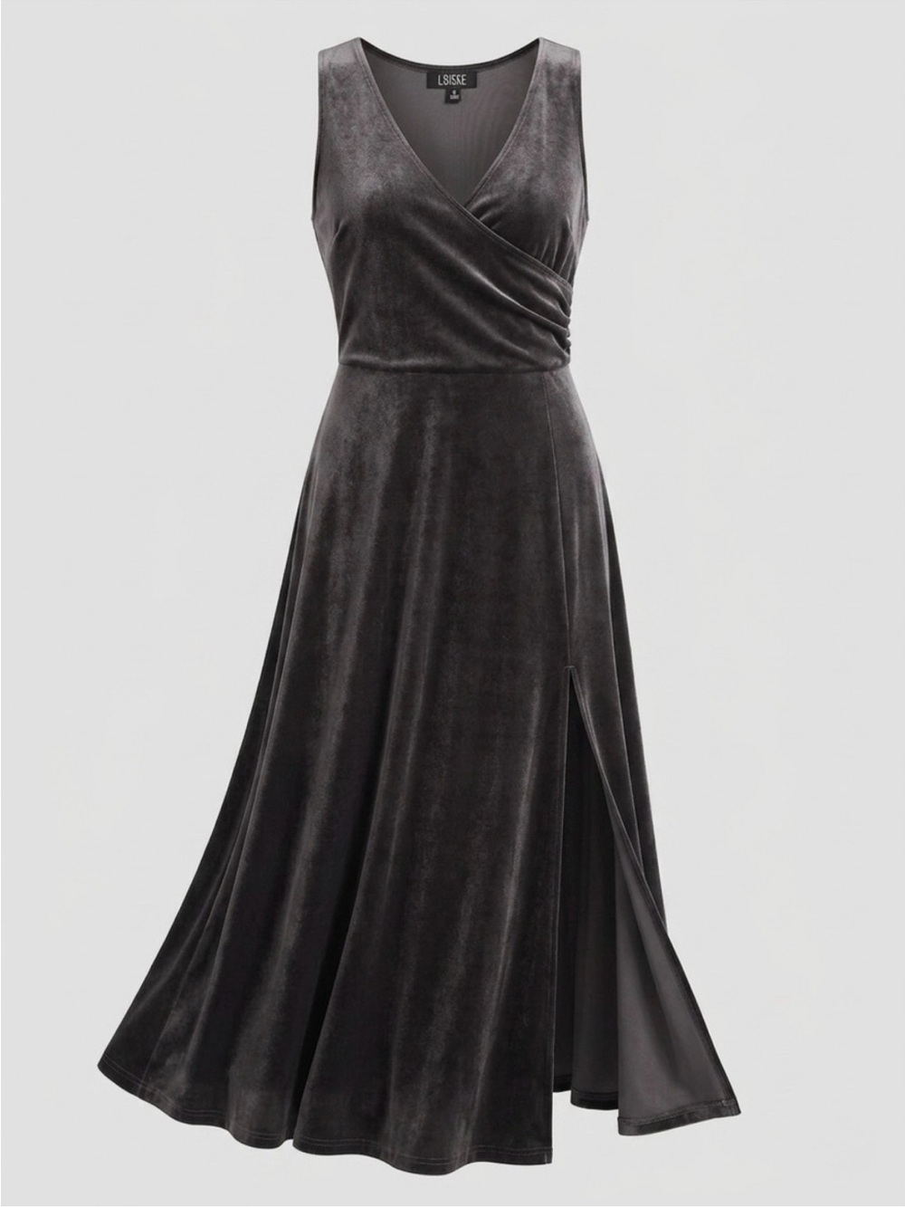 Lbisse Charcoal Grey Velvet Wrap Style Full Length A-line Maxi Dress Size Xlarge
